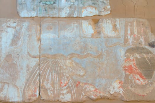 Preserved color hieroglyphics in the temple of Kalabsha near Aswan High Dam (Egypt)