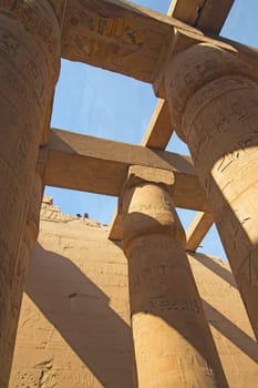 Columns of the Great Hypostyle Hall at the Temples of Karnak. Luxor, Egypt