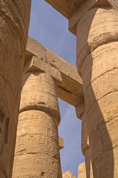 Columns of the Great Hypostyle Hall at the Temples of Karnak. Luxor, Egypt