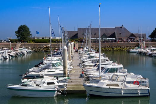 Rows of yachts berthed in a french marina