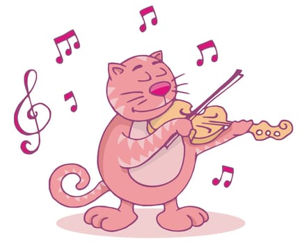 Cat playing the violin funny cartoon illustration