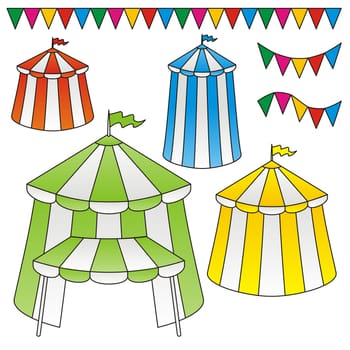 Variation of circus tents with festive triangle flags