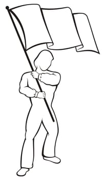 Lineart of young man waving a flag