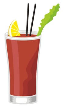 Bloody Mary cocktail in highball glass with celery and slice of lemon