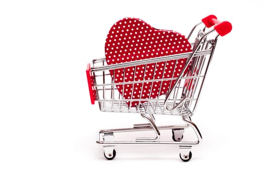 Red Her in a Shopping Cart on White Background