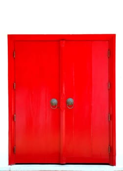 wooden red door