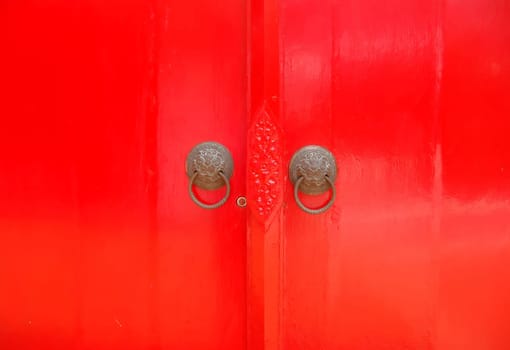 wooden red door