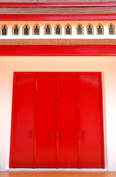 wooden red door