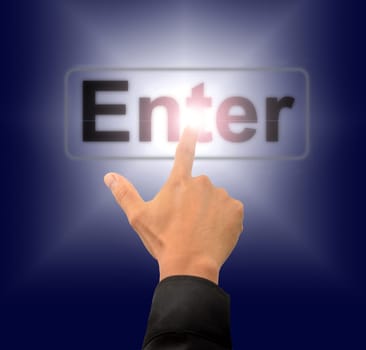 finger push enter button on touch screen interface