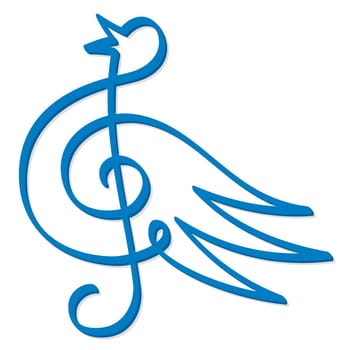 Line art of treble clef symbol form a blue bird
