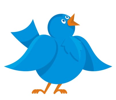 Cartoon illustration of funny cheerful blue bird communicating