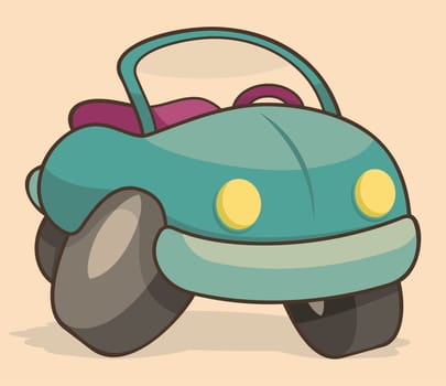 Retro cartoon toy car on beige background