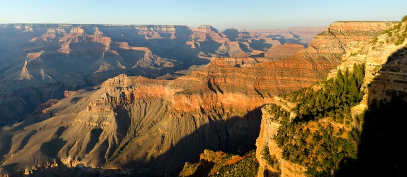 Panoramic at sunset in the Grand Canyon in Arizona in the United States of America