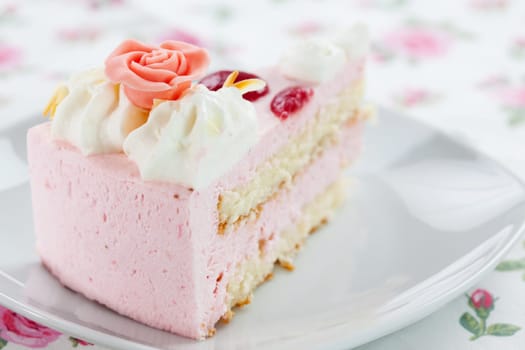Detail of delicious strawberry cream cake - shallow DOF