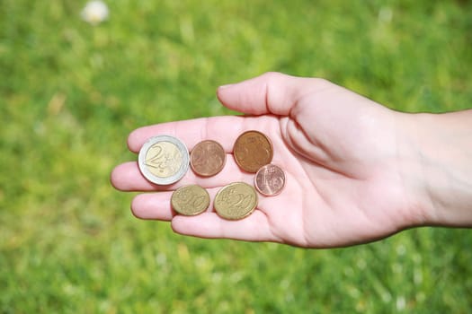 Female hands opened with euro coins