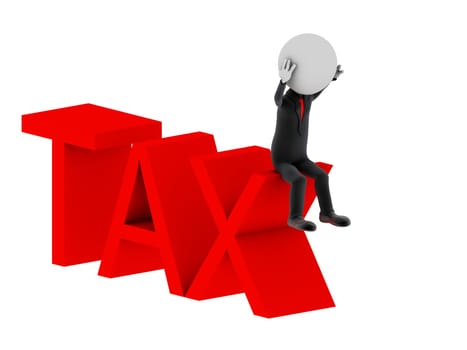 Tax. 3d illustration of human character.