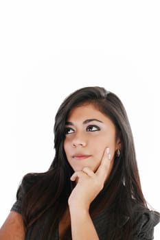Beautiful caucasian business woman thinking seriously