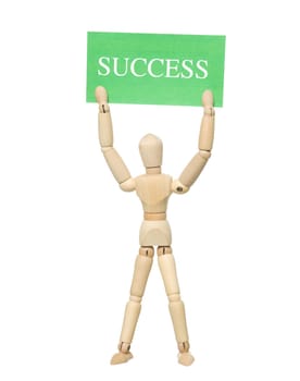 Mannequin Doll with a Success Sign on white background
