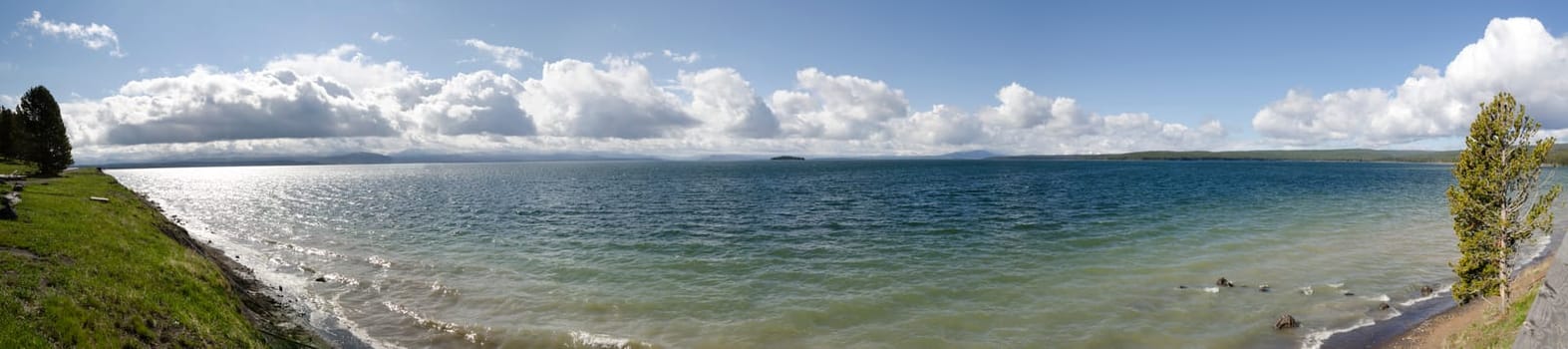 overview of Yellowstone Lake in Yellowstone National Park in Wyoming in the United States of America