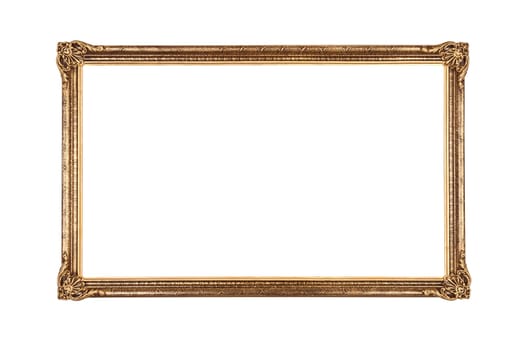 Large golden old fashioned frame isolated on white background