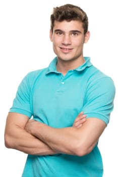 Portrait of a young man against a white studio background