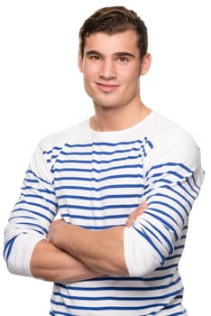 Portrait of a young man against a white studio background
