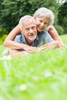 Happy senior couple in a park