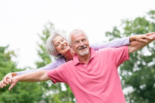 Happy senior couple in a park