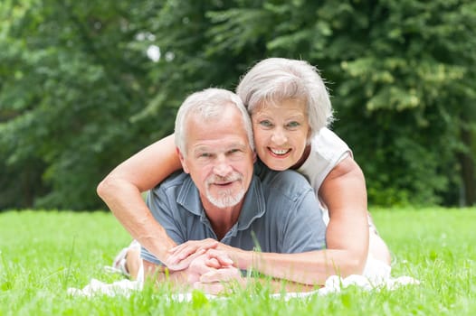 Happy senior couple in a park