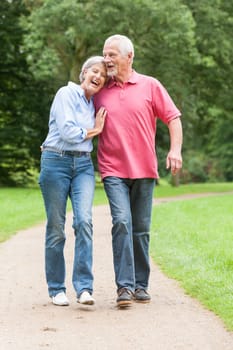 Attractive retired couple on a trip in a park