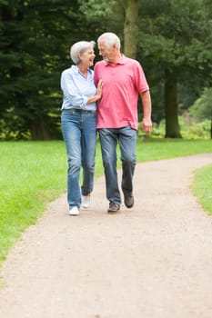 Attractive retired couple on a trip in a park