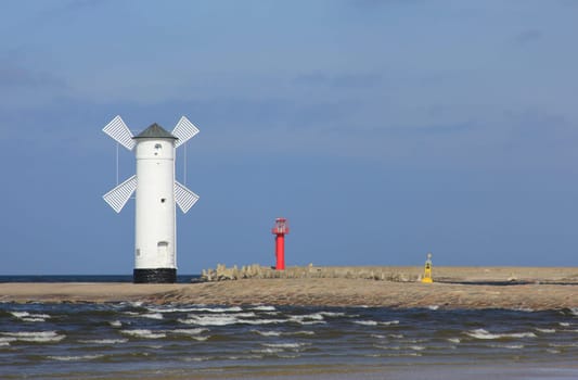 Mill beacon at the entrance to the port of Swinoujscie,Poland
