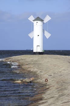 Mill beacon at the entrance to the port of Swinoujscie,Poland
