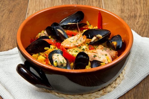 Seafood Spanish Paella, traditional recipe