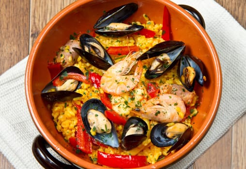 Seafood Spanish Paella, traditional recipe