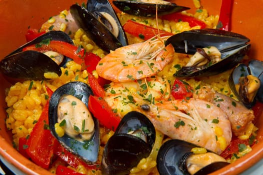 Seafood Spanish Paella, traditional recipe