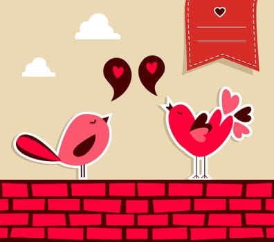 Trendy love concept: urban bird couple fall in love. Vector file layered for easy manipulation and custom coloring.