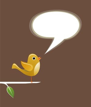 Modern communication concept: bird in tree with speech bubble. Vector file layered for easy manipulation and custom coloring.