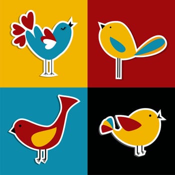 Social media birds in label style series. Vector file layered for easy manipulation and custom coloring.