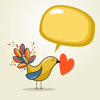 Communication love concept: bird with speech bubble and heart. Vector file layered for easy manipulation and custom coloring.