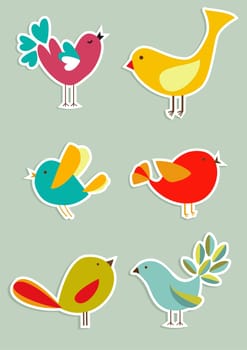 Retro Social media birds in label style series. Vector file layered for easy manipulation and custom coloring.
