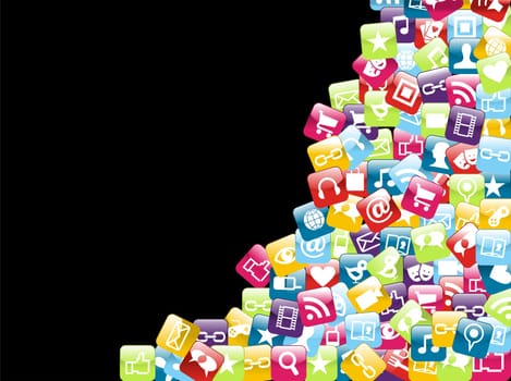 Smartphone app icon set isolated over black background. Vector file layered for easy manipulation and customisation.