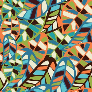 Abstract colorful leaves seamless pattern background. Vector file layered for easy manipulation and coloring.