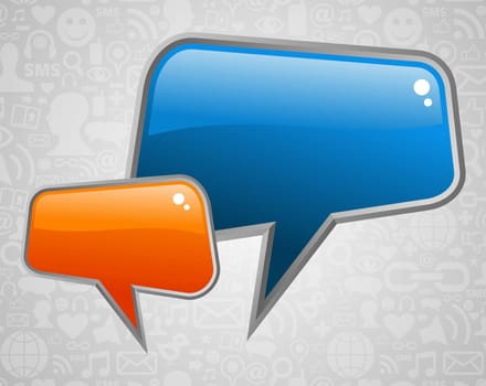 Glossy social media speech bubbles with icons background. Vector file layered for easy manipulation and custom coloring