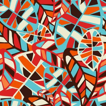Abstract colorful leaves seamless pattern background. Vector file layered for easy manipulation and coloring.