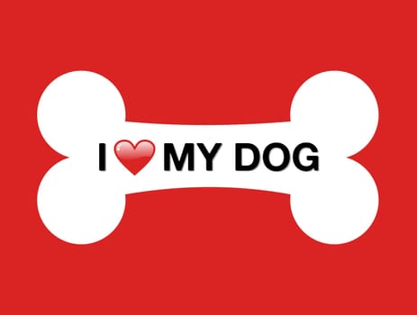 I love my dog and cartoon bone over red background. Vector file layered for easy manipulation and custom coloring.