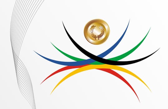 Sport gold medal with ribbon elements set background. Vector file layered for easy manipulation and customisation.