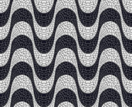 Black and white mosaic wave pattern background. Vector file layered for easy manipulation and coloring.