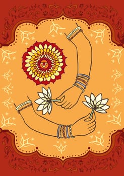 Woman hand and lotus indian culture background. Vector file available.
