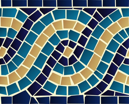 Marine style blue wave mosaic seamless pattern background. Vector file layered for easy manipulation and custom coloring.